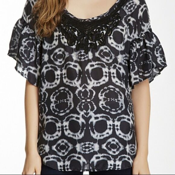 NWT Da-Nang Black & White Tie Dye Embroidered Silk Blouse - Picture 4 of 12